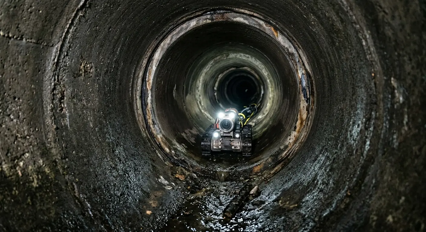 Robotic sewer camera inspecting pipe interior for Sewer Line Cleaning in Welby